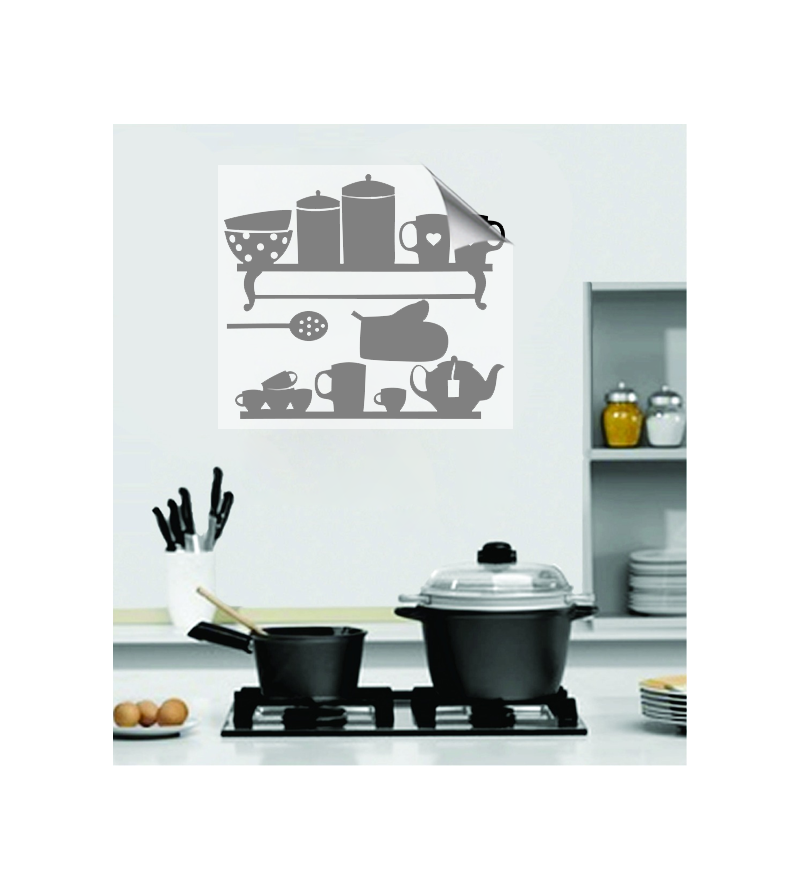 sticker adesivo de parede com temática para cozinha de suporte caneca potes canecas - Cozinha 02