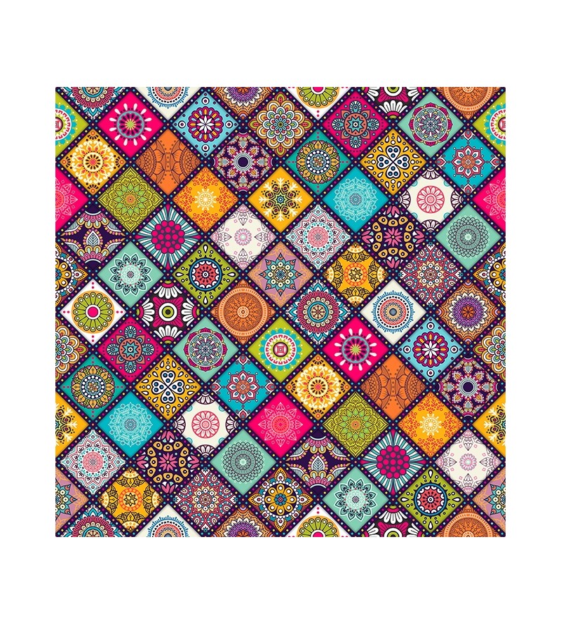 Papel de Parede Mandala no estilo azulejo multicolorida