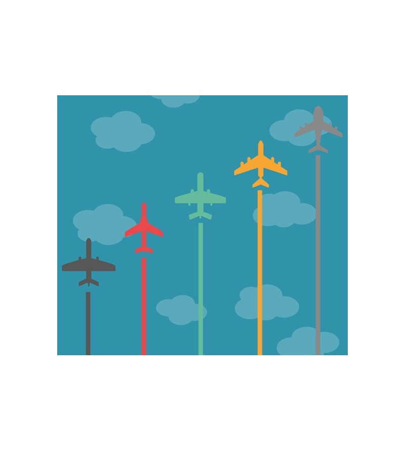 Papel de Parede Infantil aviões em fundo azul com nuvens em azul claro - Kids 18