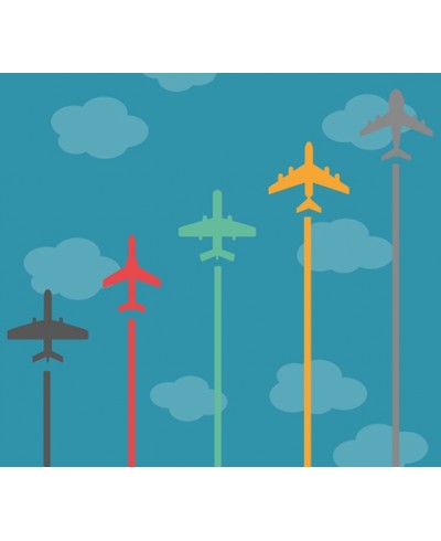 Papel de Parede Infantil aviões em fundo azul com nuvens em azul claro - Kids 18 Papel de Parede Infantil aviões em fundo azul com nuvens em azul claro - Kids 18