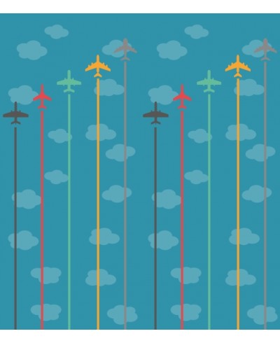 Papel de Parede Infantil aviões em fundo azul com nuvens em azul claro - Kids 18 Papel de Parede Infantil aviões em fundo azul com nuvens em azul claro - Kids 18