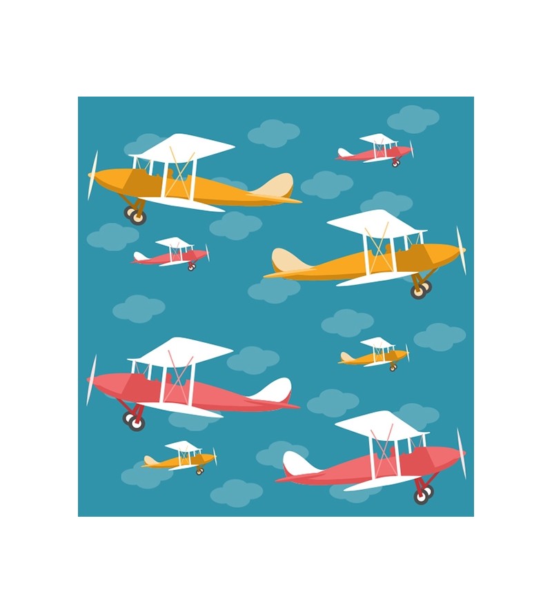 Papel de Parede Infantil aviões em fundo azul com nuvens em azul claro - Kids 19