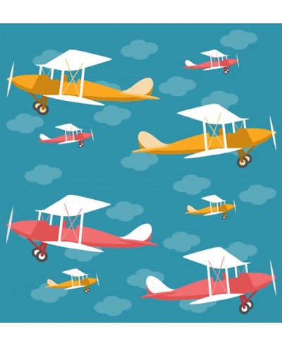 Papel de Parede Infantil aviões em fundo azul com nuvens em azul claro - Kids 19 Papel de Parede Infantil aviões em fundo azul com nuvens em azul claro - Kids 19