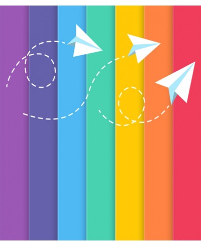 Papel de Parede Infantil aviões de papel em fundo listrado arco iris - Kids 20