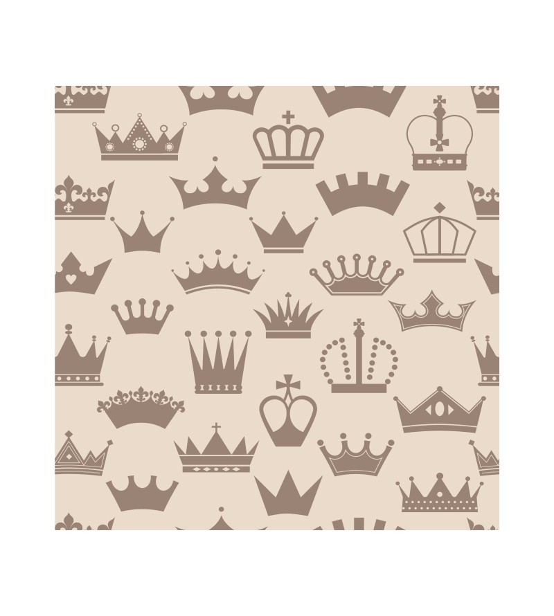 Papel de Parede Coroas com fundo em tons de marrom claro e desenhos de coroas em tons cinza rei e rainha