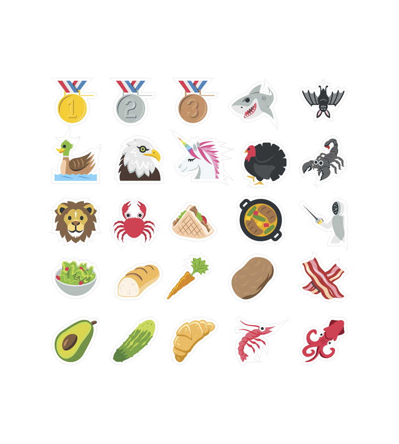 Adesivo Sticker Destaque e Cole Animais, Comida e Medalhas