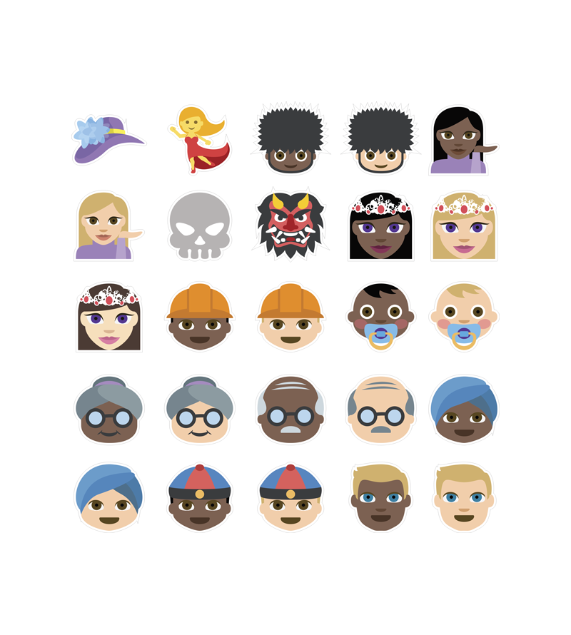 Adesivo Sticker Destaque e Cole Emojis Bebê, idoso e caveira.