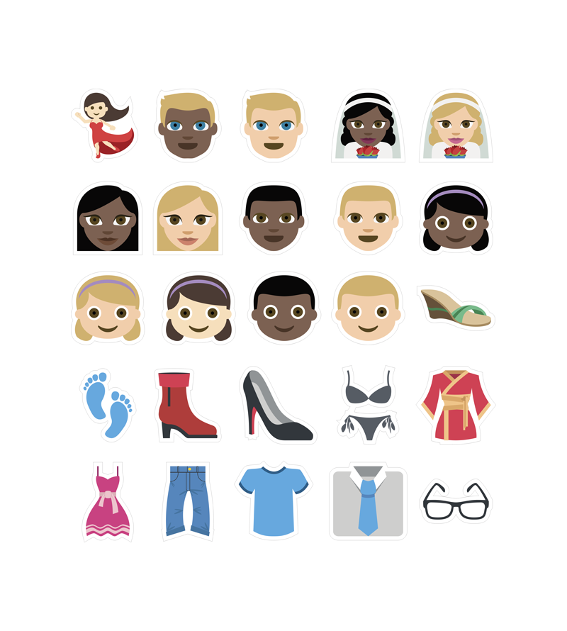 Adesivo Sticker Destaque e Cole Emojis noiva, sapato e biquíni