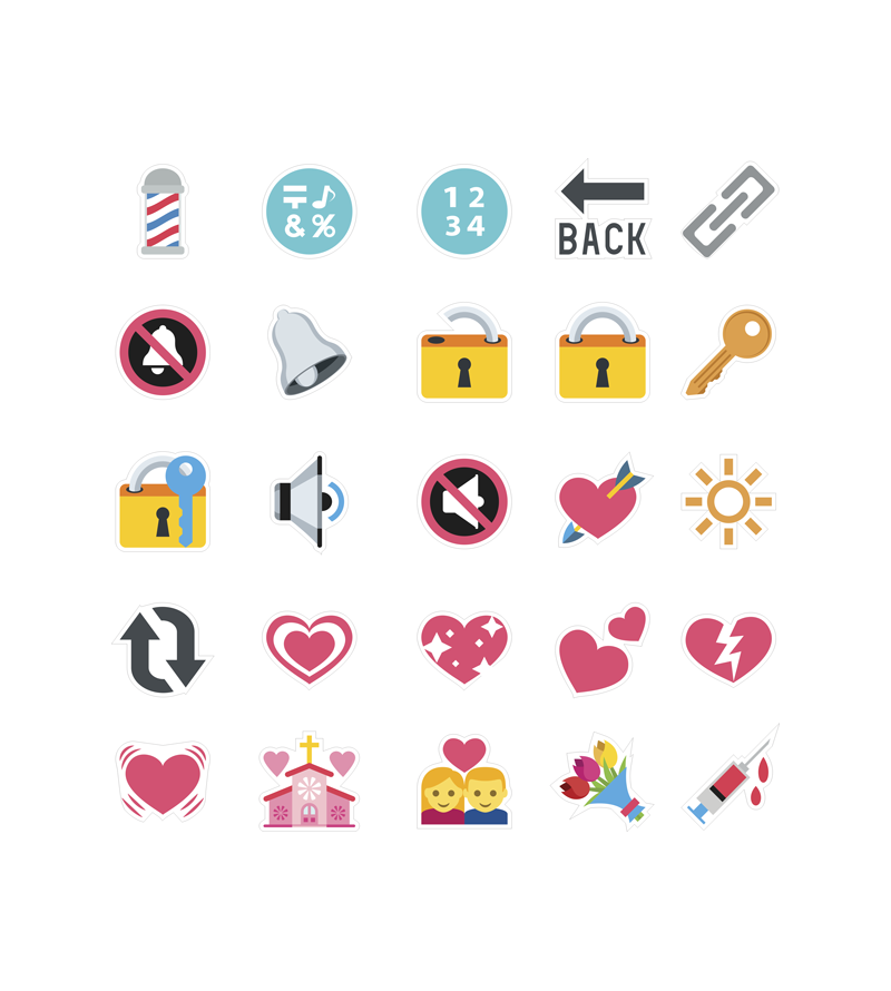 Adesivo Sticker Destaque e Cole Emojis coração e cadeado.