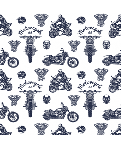 Papel de Parede Temático Motos em fundo branco com desenhos em azul escuro Papel de Parede Temático Motos em fundo branco com desenhos em azul escuro