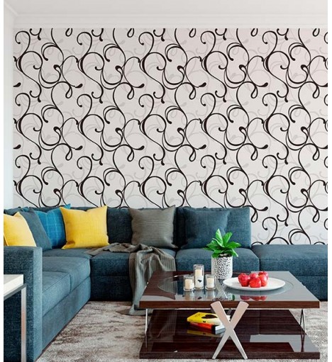 Papel de parede com fundo gelo e detalhes em preto e cinza claro.