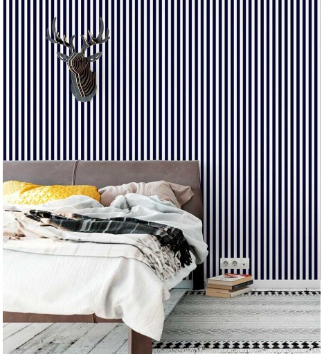 Papel de parede com listras brancas e azul marinho esfumaçado - Listrado 82