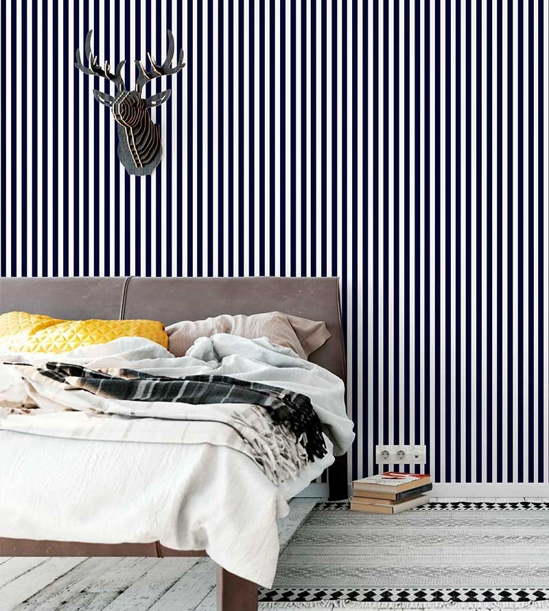 Papel de parede com listras brancas e azul marinho esfumaçado - Listrado 82