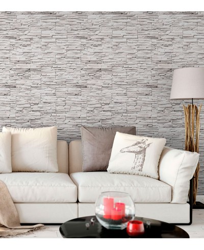 Papel de parede estilo pedras canjiquinhas em tons de cinza e branco - Textura 50