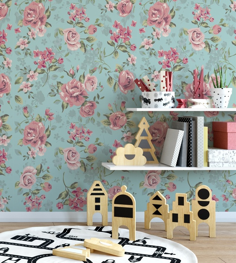 Papel de parede romântico rosa e fundo em verde