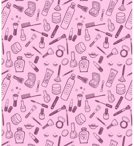 Papel de Parede Temático Manicure em fundo Rosa e pingos de tinta com desenhos em roxo