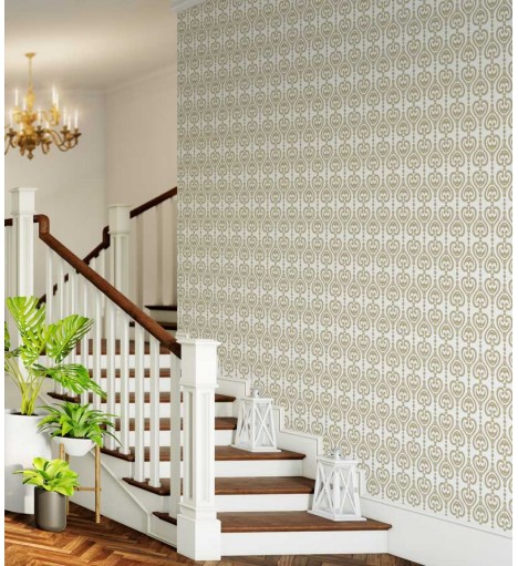 Papel de parede em tons bege e branco