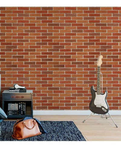 Papel de parede modelo pedras, com tijolos em tons de laranja e marrom, com detalhes na cor bege - Textura 06