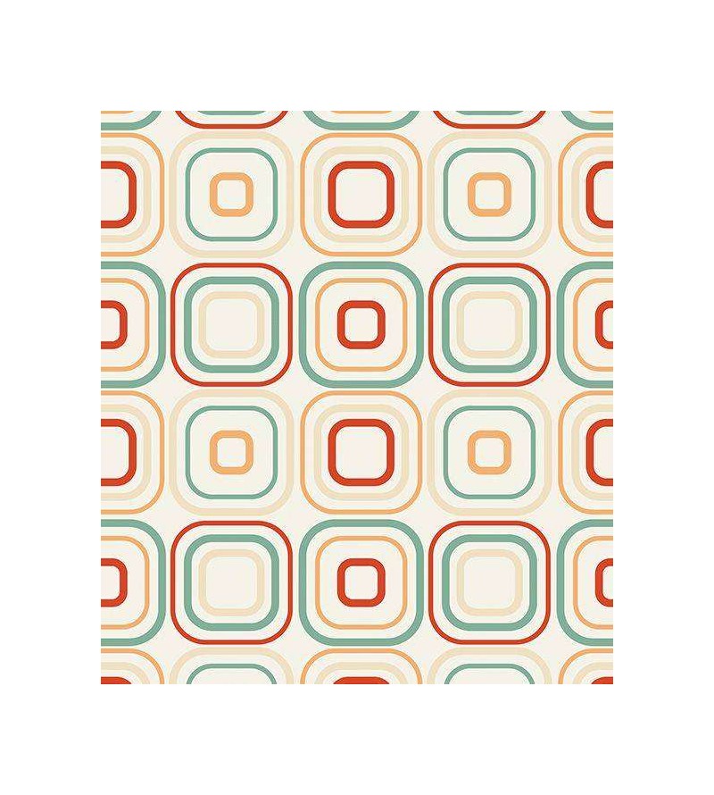 Papel de parede em tons marfim, verde, laranja e vermelho - Geométrico 19