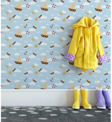 Papel de Parede Bebê Barquinhos Cartoon