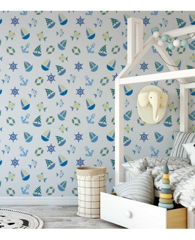 Papel de Parede Bebê Barquinhos Azuis