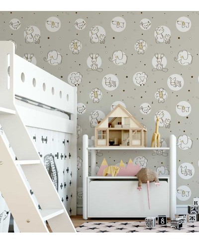 Papel de Parede Bebê Marrom Claro Animais