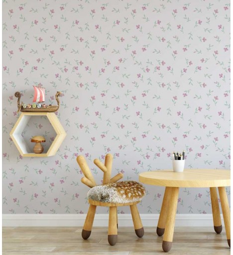 Papel de Parede Bebê Flores Delicadas