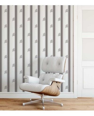 Papel de parede com fundo branco, com e listras e detalhes em tons de cinza - Casual 41 Papel de parede com fundo branco, com e listras e detalhes em tons de cinza - Casual 41