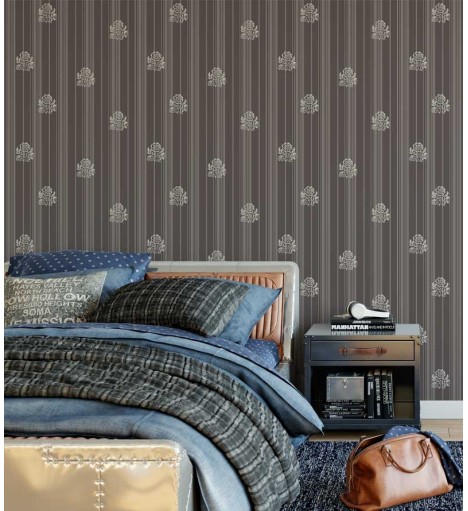 Papel de parede com fundo em tons de cinza e detalhes branco - Casual 40