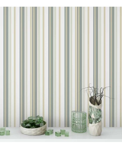 Papel de parede com fundo branco e detalhes em tons de amarelo e cinza - Casual 32