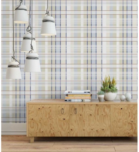 Papel de parede em tons de azul, bege, marrom e branco Casual 26