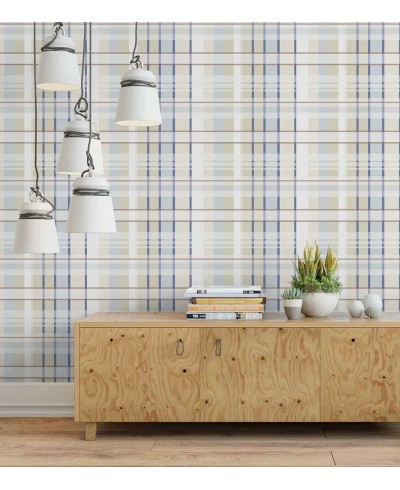 Papel de parede em tons de azul, bege, marrom e branco Casual 26