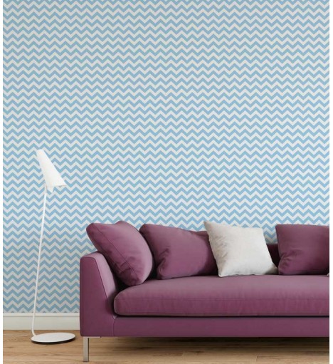 Papel de parede chevron em zigue zague azul claro com fundo branco - Chevron 04