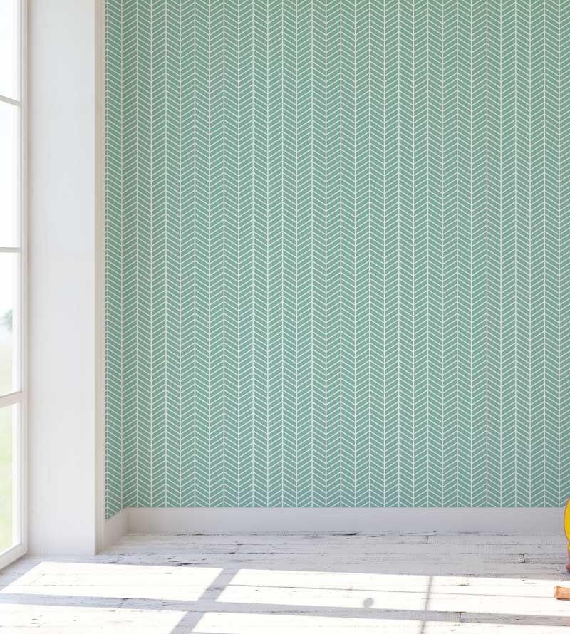 Papel de parede chevron em listras zigue zague nas cores verde e branco - Chevron 06