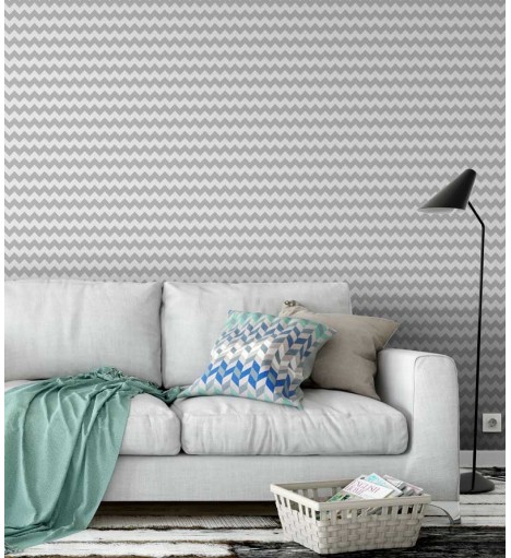 Papel de parede chevron em listras zigue zague com o fundo branco e listras em cinza - Chevron 13