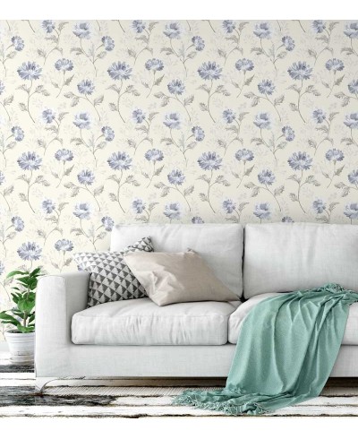 Papel de parede com fundo cinza e desenhos em tons verde musgo e azul - Dream 04