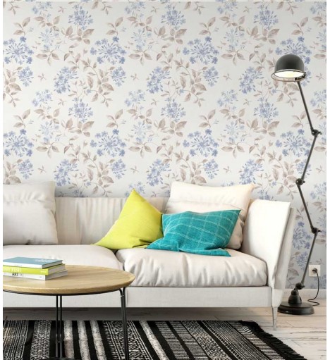 Papel de parede em tons claros, salmão, azul e cinza - Dream 09