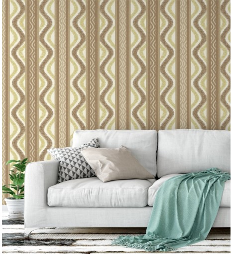 Papel de parede em tons marrom, amarelo e fundo branco - Contemporâneo 01