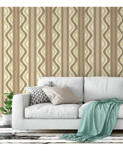 Papel de parede em tons marrom, amarelo e fundo branco - Contemporâneo 01