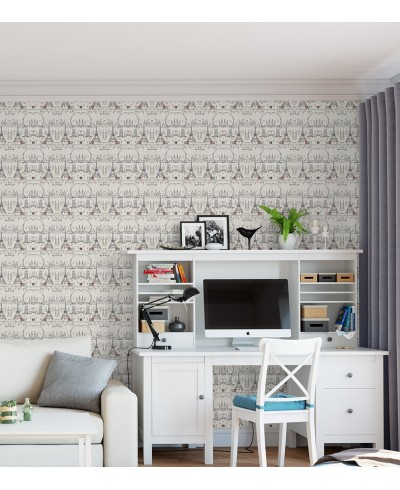 Papel de parede com fundo bege e detalhes da torre Eiffel em vermelho e preto - Contemporâneo 23 Papel de parede com fundo bege e detalhes da torre Eiffel em vermelho e preto - Contemporâneo 23