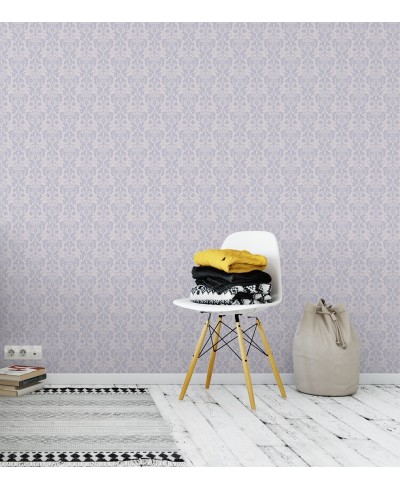 Papel de parede com fundo rosa claro e desenhos em tons lilás - Damask 22 Papel de parede com fundo rosa claro e desenhos em tons lilás - Damask 22