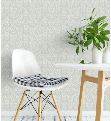 Papel de parede em tons cinza e verde - Damask 23