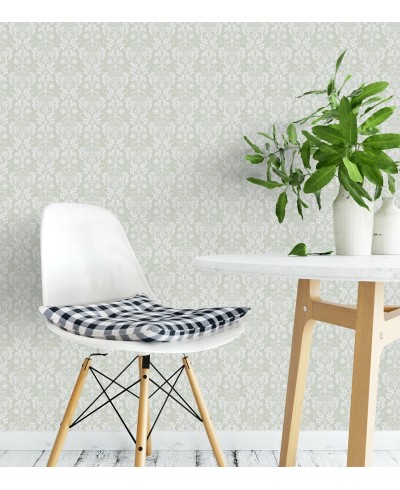 Papel de parede em tons cinza e verde - Damask 23