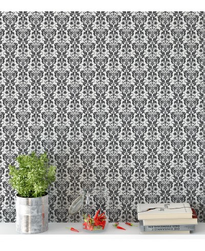 Papel de parede com fundo branco e desenhos preto - Damask 24