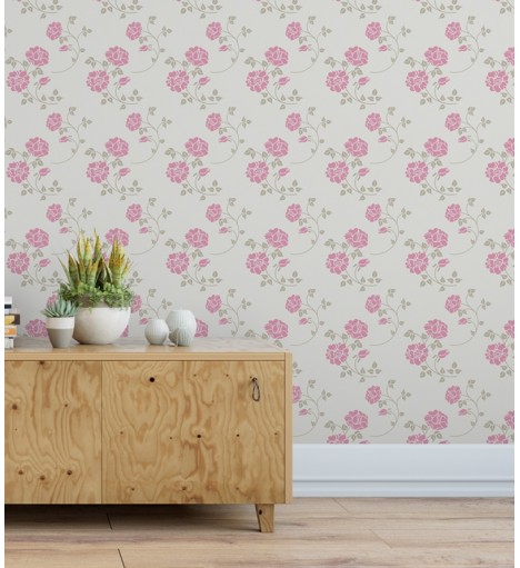 Papel de parede minimalista floral rosa em fundo cinza