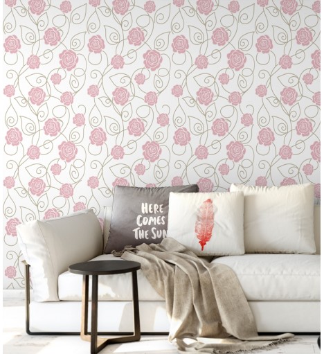 Papel de parede arranjo floral rosa com fundo branco