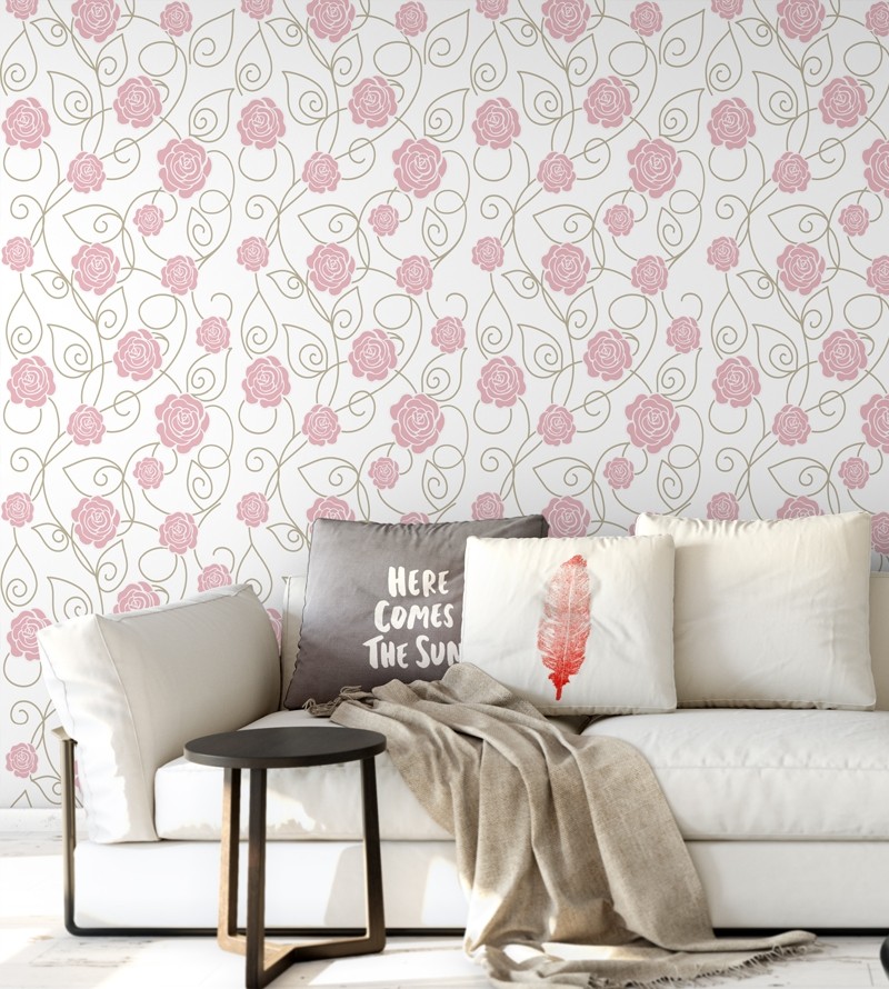 Papel de parede arranjo floral rosa com fundo branco