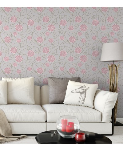 Papel de parede arranjo floral rosa com fundo cinza Papel de parede arranjo floral rosa com fundo cinza