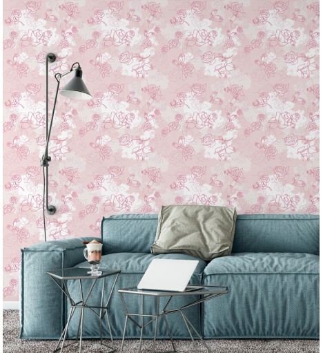 Papel de parede floral vintage rosa e branco