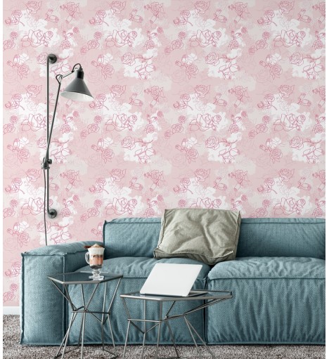 Papel de parede floral vintage rosa e branco